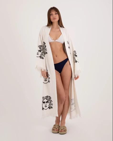 Bornoz ,Plaj Kıyafeti,Kimono , Kaftan ,Sabahlık  Medusa Baskılı - 7