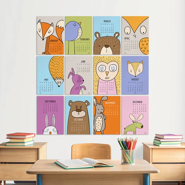 2025 Takvim, Sevimli Hayvanlar Duvar Takvimi, A4 Poster Takvim, 33x48 cm Poster Takvim, Renkli ve Eğlenceli
