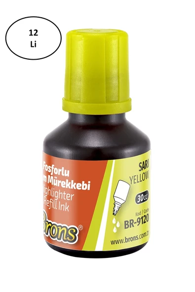 Brons Sarı Fosforlu Kalem Mürekkebi 30 ml Sarı 12'li