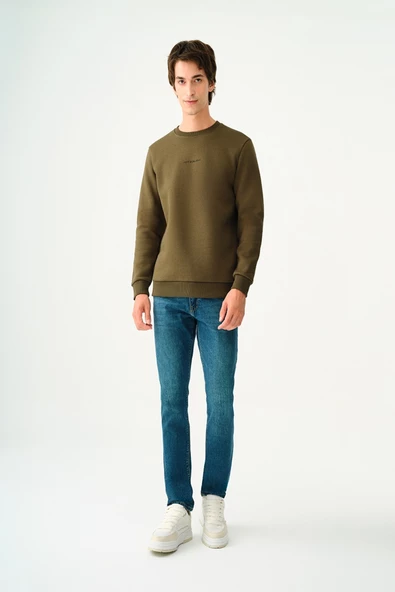 Loft 2034268 Haki Erkek Regular Fit Üç İplik Yazı Detaylı Bisiklet Yaka Sweat - 2
