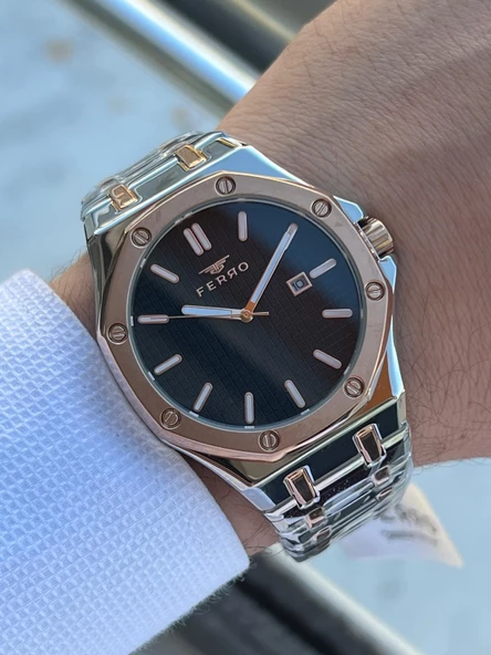 Ferro Çelik Kordon İyon Kaplama Kasa Tasarım Seri 30 Mt Su Geçirmez Erkek Kol Saati EFM.290.E2 - Resim 3