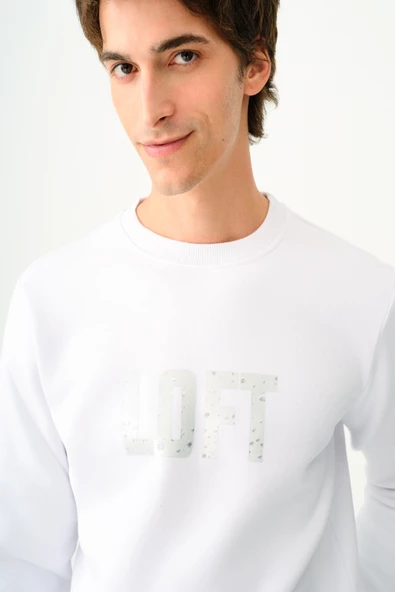 Loft 2037698 Beyaz Erkek Bisiklet Yaka Regular Fit Loft Yazı Detaylı Sweat - 3
