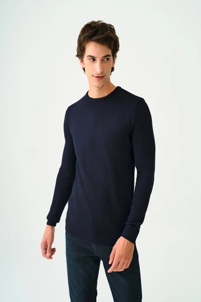 Loft 2030179 Lacivert Erkek Bisiklet Yaka %100 Acrelic Regular Fit Kazak - 2
