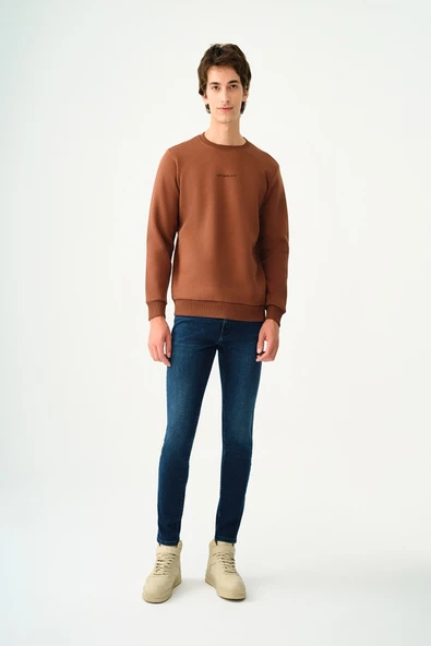 Loft 2034268 Kahverengi Erkek Regular Fit Üç İplik Yazı Detaylı Bisiklet Yaka Sweat - 2