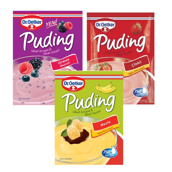 Dr.Oetker Puding Muzlu 120 g Çilekli 120 g Orman Meyveli 81 g 3 lü Set