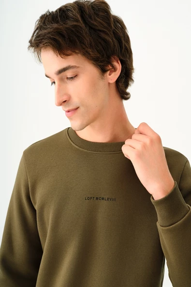 Loft 2034268 Haki Erkek Regular Fit Üç İplik Yazı Detaylı Bisiklet Yaka Sweat - 4