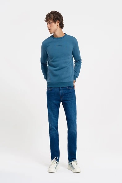 Loft 2034268 Petrol Erkek Regular Fit Üç İplik Yazı Detaylı Bisiklet Yaka Sweat - Resim 2