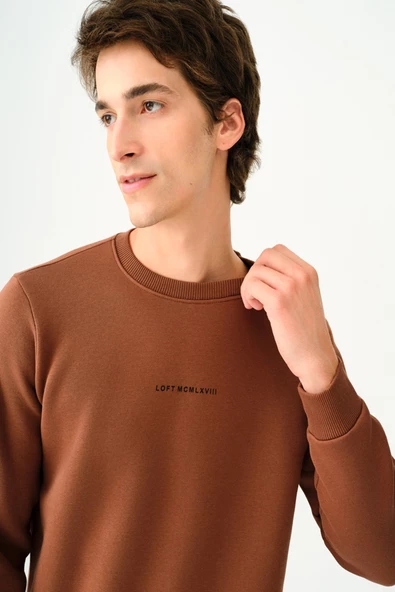 Loft 2034268 Kahverengi Erkek Regular Fit Üç İplik Yazı Detaylı Bisiklet Yaka Sweat - 4