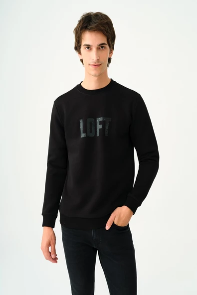 Loft 2037698 Siyah Erkek Bisiklet Yaka Regular Fit Loft Yazı Detaylı Sweat