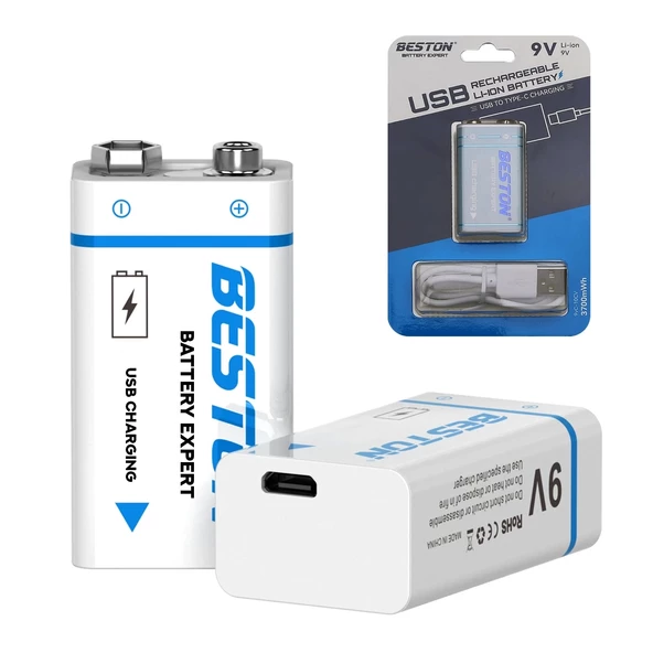 Beston 9vc-10cv Usb Type-c Şarjlı Pil 9v 3700 Mah Li-ion