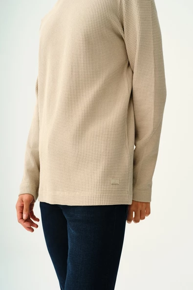 Loft 2033363 Taş Erkek Bisiklet Yaka Lif Desenli Regular Fit Sweat Tshirt - 6