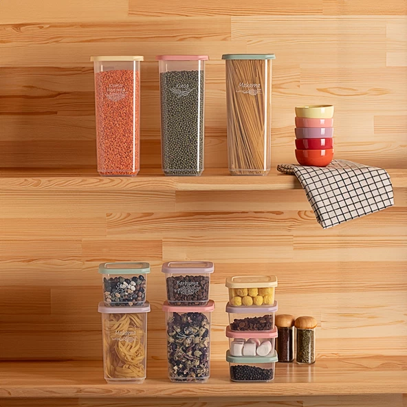 Porsima 1034 Rainbow 32'lı Etiketli Renkli Kapaklı Gıda Kavanoz Saklama Kabı Seti Erzak Kabı Organizer - 2