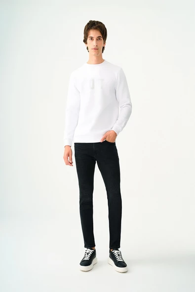 Loft 2037698 Beyaz Erkek Bisiklet Yaka Regular Fit Loft Yazı Detaylı Sweat