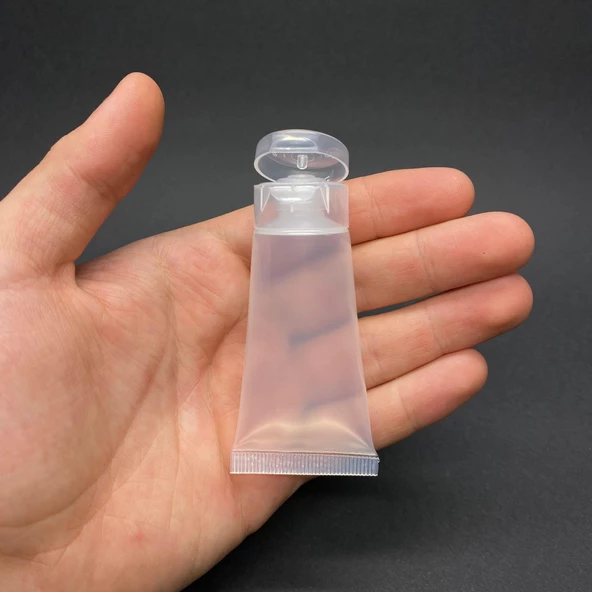Şeffaf Boş Krem Tüpü 20ml , Fliptop Kapaklı Merhem Tüpü ,  Şeffaf Lipgloss Tüp 20 ml x 3 Adet ürün görseli