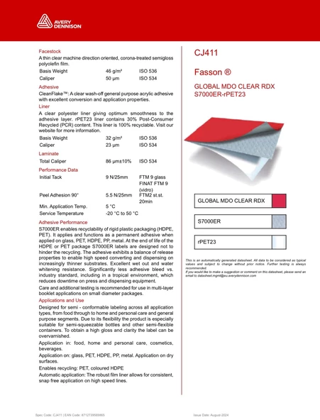 Avery Dennison CJ411 Fasson S7000ER-rPET23 Rulo Poliolefin Film 500 Metre - 5