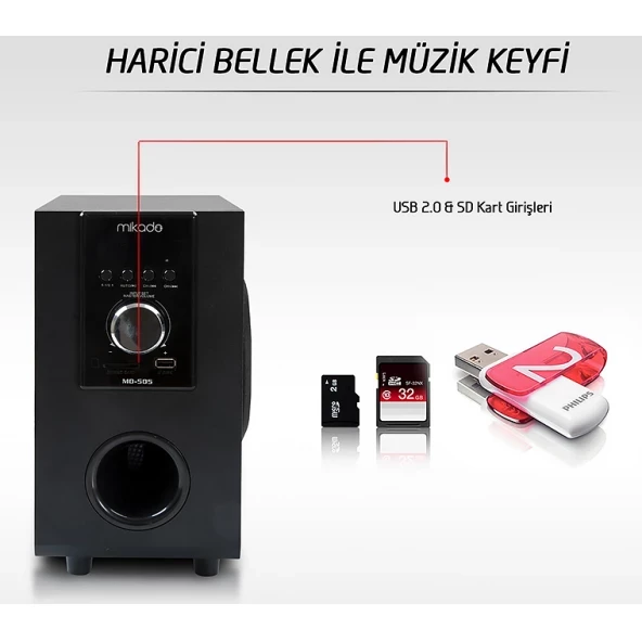 Mikado MD-505 Usb SD Kart FM Bluetooth 5.1 Ses Sistemleri - 4