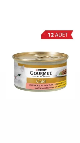 Gourmet Gold Parça Etli Somonlu ve Tavuklu Kedi Konservesi 85gr (12 adet)