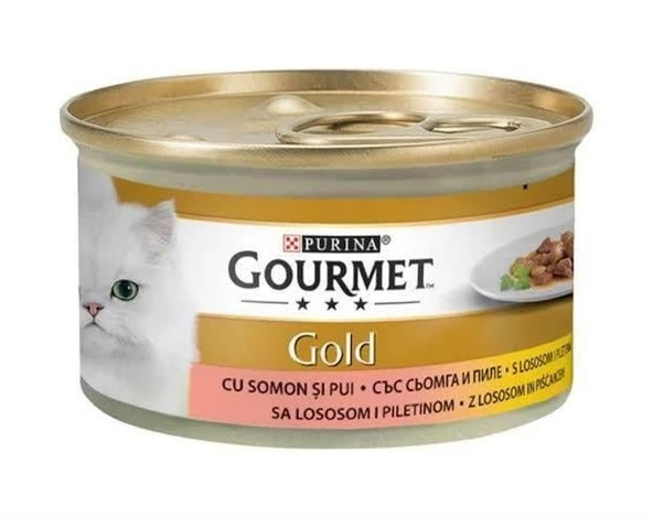 Gourmet Gold Parça Etli Somonlu ve Tavuklu Kedi Konservesi 85gr