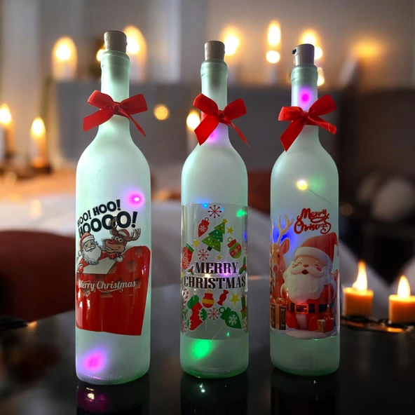 VIP 3 ADET LED IŞIKLI DEKORATİF SU ŞİŞESİ BUZLU CAMLI IŞIKLI ŞİŞE YILBAŞI IŞIKLARI YILBAŞI DEKORLARI ürün görseli