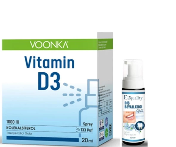 Voonka Vitamin D3 1000 IU Takviye Edici Gıda Sprey 20 ml Diş Beyazlatıcı Köpük Hediye