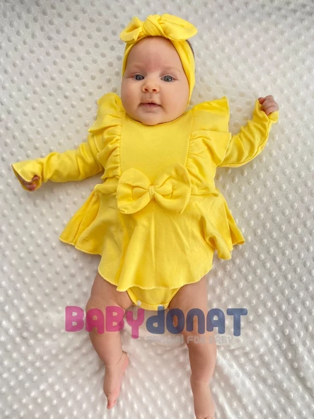 Fiyonklu % 100 Pamuk Kız Bebek Romper