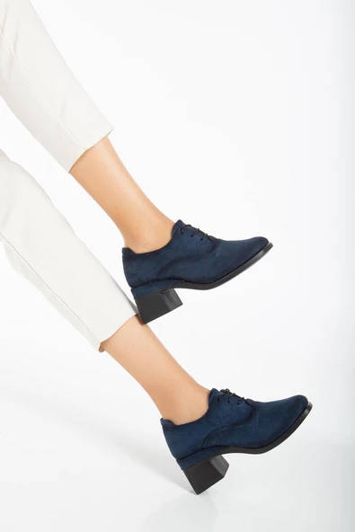 Süet Hazır Taban Bağlı Lacivert Kadın Günlük Ayakkabı - Resim 2