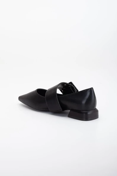 Kalın Baretli Siyah Kadın Kısa Topuklu Ayakkabı - Resim 5