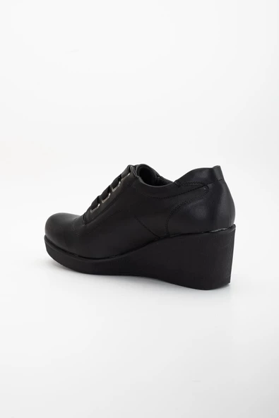 Dolgu Taban Cırtlı Elastik Bant Siyah Kadın Günlük Ayakkabı - Resim 5