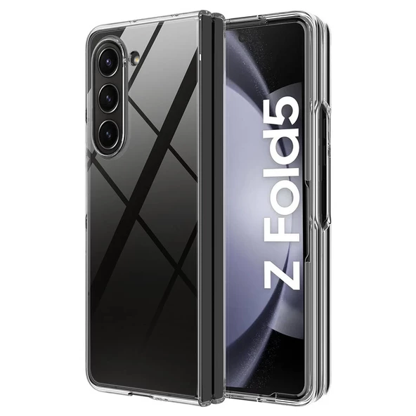 Samsung Galaxy Z Fold 5 Kılıf Sert Pürüzsüz Şeffaf Droga Kapak