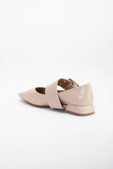 Kalın Baretli Nude Kadın Kısa Topuklu Ayakkabı - Resim 5