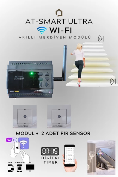 AT-SMART Ultra Wifi Serisi Akıllı Merdiven Modül + 2 Adet PIR Sensör