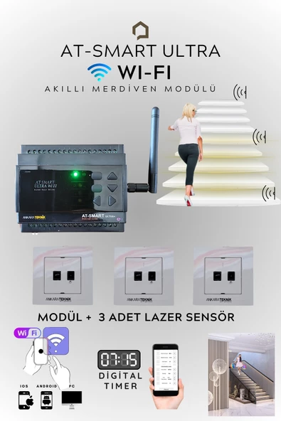 AT-SMART Ultra Wifi Serisi Akıllı Merdiven Modül + 3 Adet LAZER Sensör