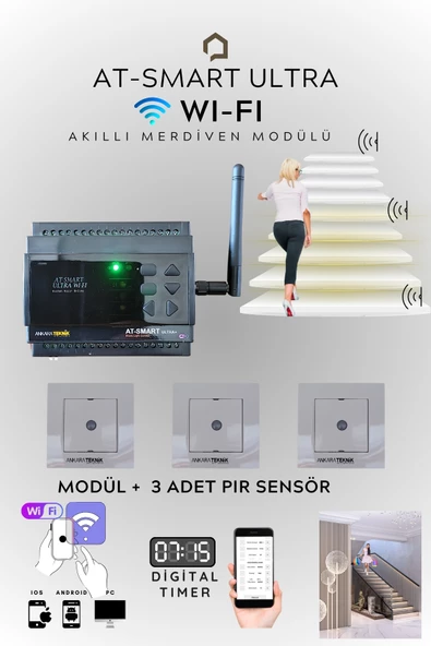 AT-SMART Ultra Wifi Serisi Akıllı Merdiven Modül + 3 Adet PIR Sensör