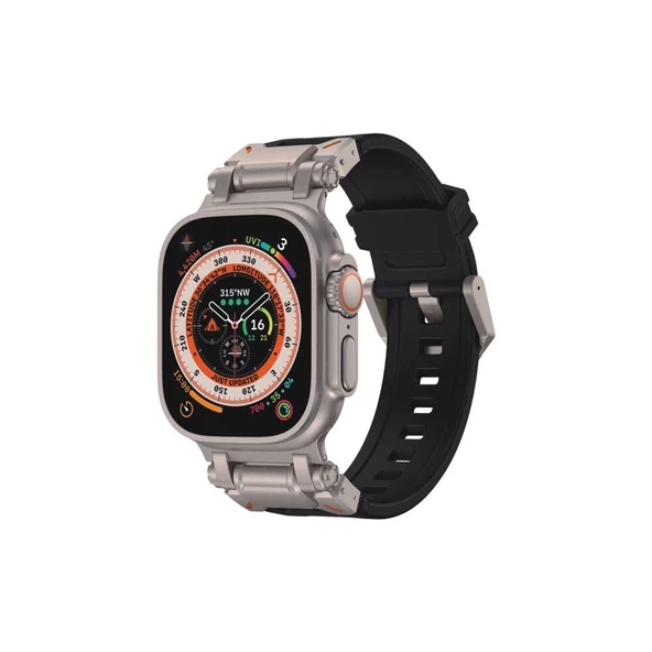 Apple Watch 46mm 10. Seri Kordon, Metal Başlıklı Silikon Kordon KRD-108