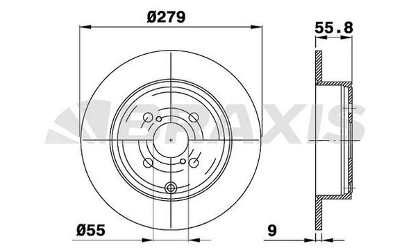 Braxis ARKA FREN DISKI (AYNASI) DUZ TOYOTA COROLLA 1.4 D4D 1.6 VVTI 2003-2007 (279X4) - 2