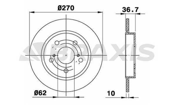 Braxis ARKA FREN DISKI (AYNASI) DUZ TOYOTA AURIS 1.4 D4D 2007-2011 COROLLA 1.4 D4D 2007-2011 (270X5) - 2