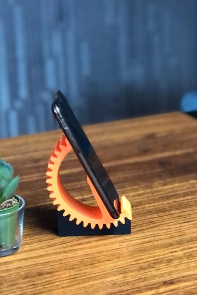 Dişli Tasarımlı Ayarlanabilir Telefon Ve Tablet Standı - Turuncu / Siyah - 5