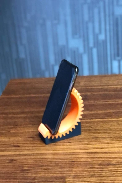 Dişli Tasarımlı Ayarlanabilir Telefon Ve Tablet Standı - Turuncu / Siyah - 2