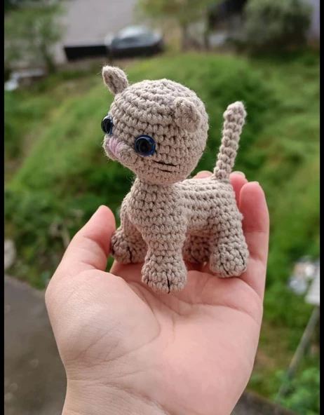 Amigurumi sevimli minik Oyuncak Kedi Bej renk Dukakidstoys