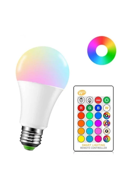 Uzaktan Kumandalı Rgb Led Ampul 9watt E27 Tasarruflu Dimmerli Led Lamba 16 Ton