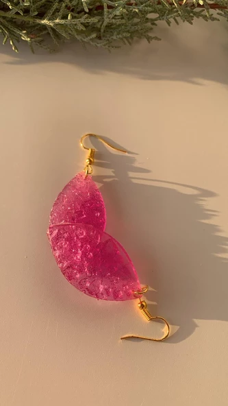 Parlak Mor Renkli Kristal Desen Elips Şekil Gümüş Aksesuarlı Küpe Eposi El Yapımı Hediyelik ürün görseli