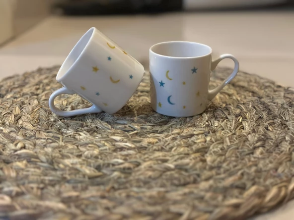 Yıldız Serisi 2 Kişilik Kahve Fincan Seti Sarı/Mavi