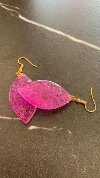 Parlak Mor Renkli Kristal Desen Elips Şekil Gümüş Aksesuarlı Küpe Eposi El Yapımı Hediyelik - Resim 8