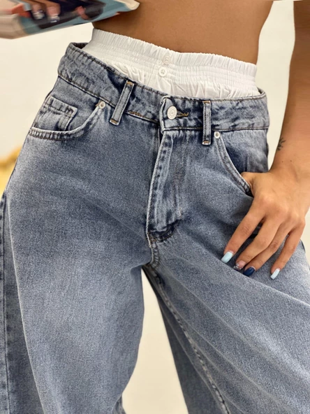 Kadın Bol Paça Kot pantolon 99782 - 3