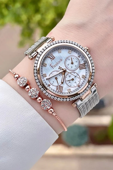 Freelook FLISTE39 Rose Gümüş Renk Hediye Paketli 5 ATM Fonksiyonlu Kadın Kol Saati ve Bileklik - Resim 4