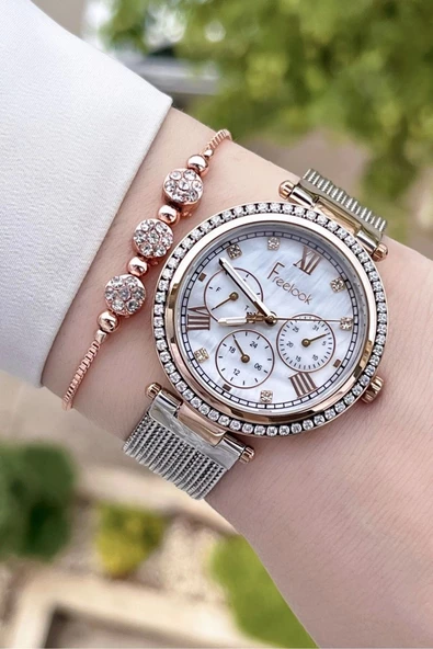Freelook FLISTE39 Rose Gümüş Renk Hediye Paketli 5 ATM Fonksiyonlu Kadın Kol Saati ve Bileklik - Resim 2