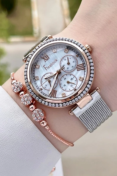 Freelook FLISTE39 Rose Gümüş Renk Hediye Paketli 5 ATM Fonksiyonlu Kadın Kol Saati ve Bileklik ürün görseli 1