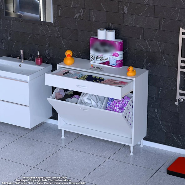 Modilayn EMİR 100x88x32,5 cm 3 Göz Sepetli kirli çamaşır pratik  düzenleyici dolap