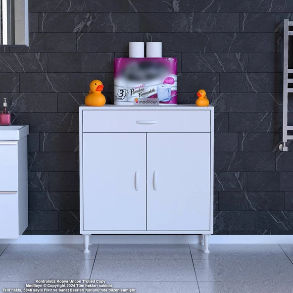 Modilayn EMİR 85x88x32,5 cm 1 Çekmece 2 Kapak 1 Raf 2 Bölme Çok Amaçlı Banyo & Mutfak Dolabı  - 2