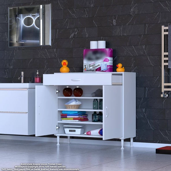 Modilayn EMİR 95 x 88 x 32,5 cm Çok Amaçlı 1 Çekmece 2 Kapaklı 3 Raf 4 Bölmeli Dolap - 4
